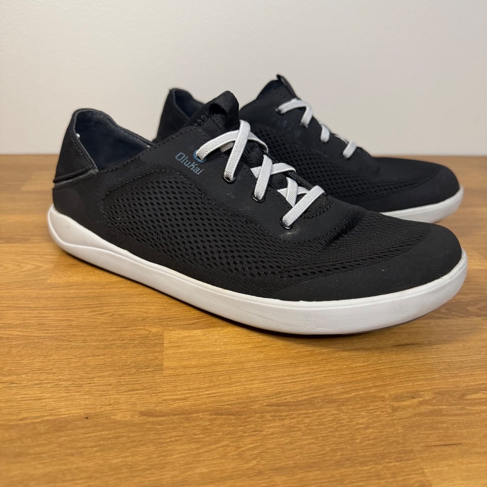OluKai Moku Pae Mens Black White Mesh Boat Shoes Sneakers 10472-40QS US 10